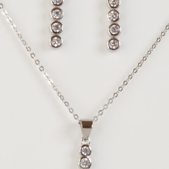 Sterling Silver/CZ Drop Pendant and Chain with Drop Earrings